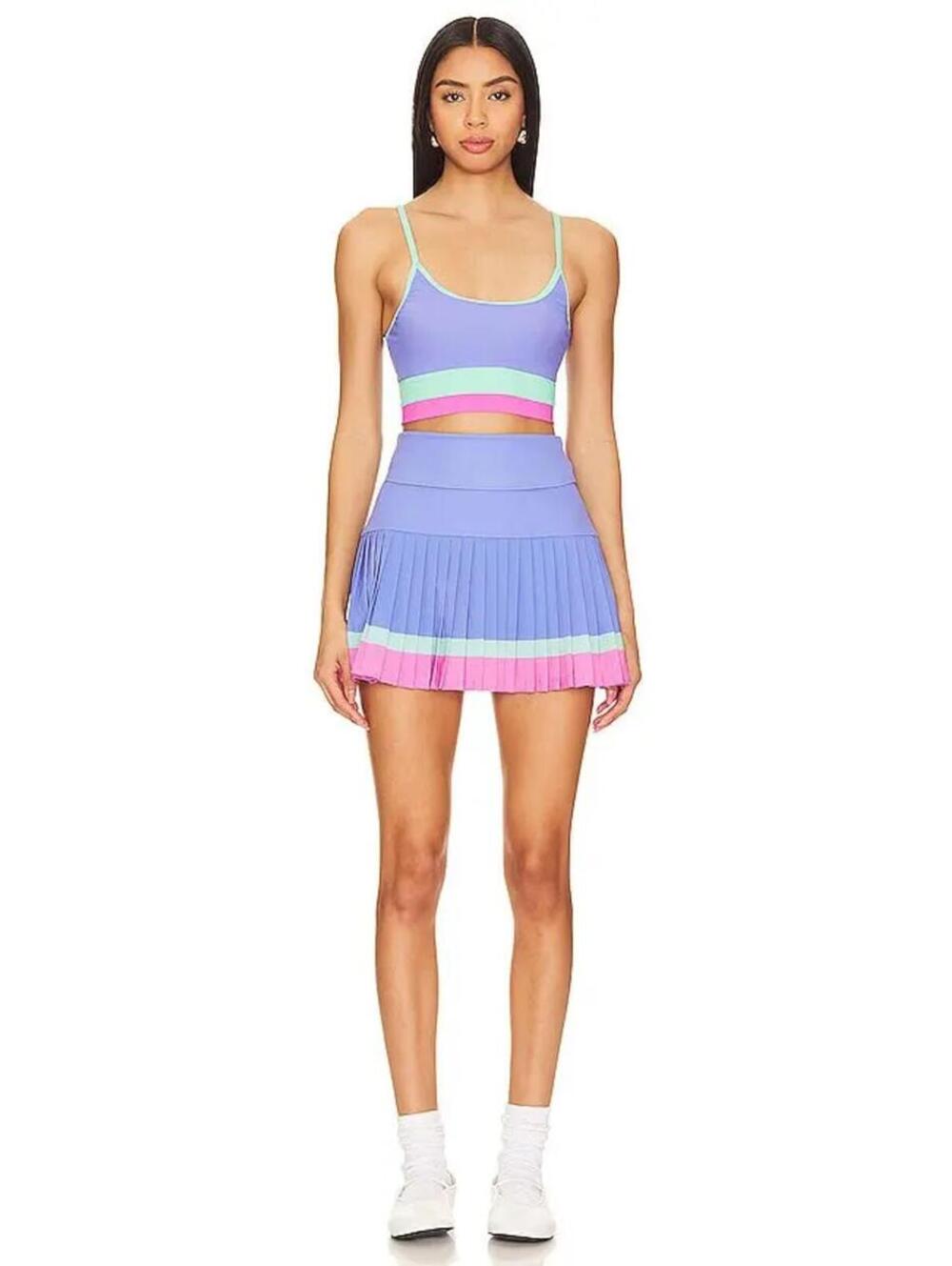 BEACH RIOT Gloria Sport Pink & Blue Pleated Tennis Skirt Skort- Size Medium
